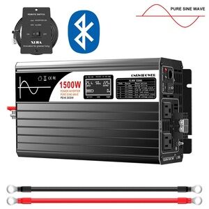 CNSWIPOWER Pure Sine Wave power Inverter 1500W 12V DC to AC120V Remote Bluetooth